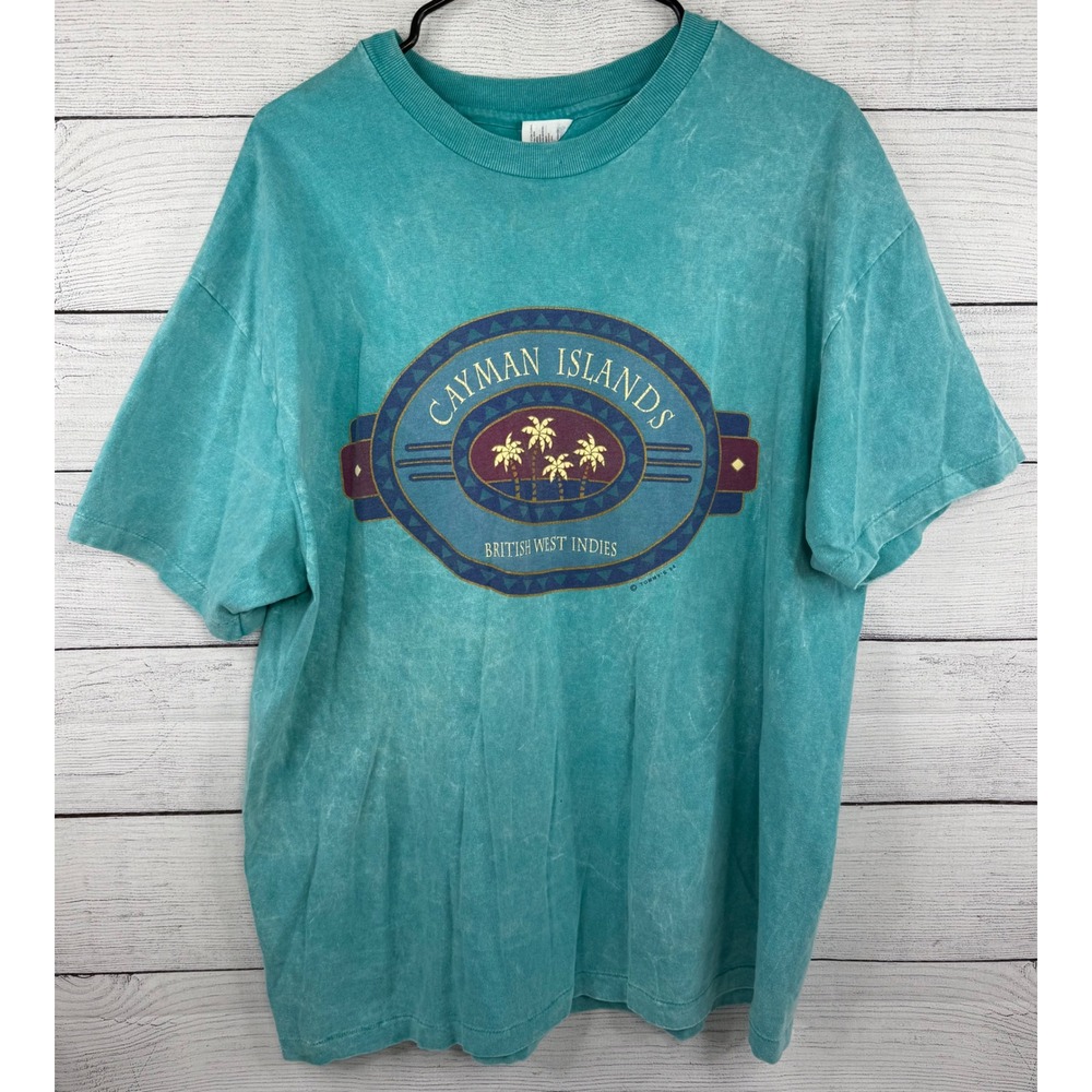 Vintage 1994 Cayman Islands T Shirt Teal Acid Wash Single Stitch XL Tommy's 94